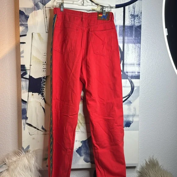 BOLT STRIPE HI RISE WIDE-LEG GYPSYJEAN size 30 inseam 30”